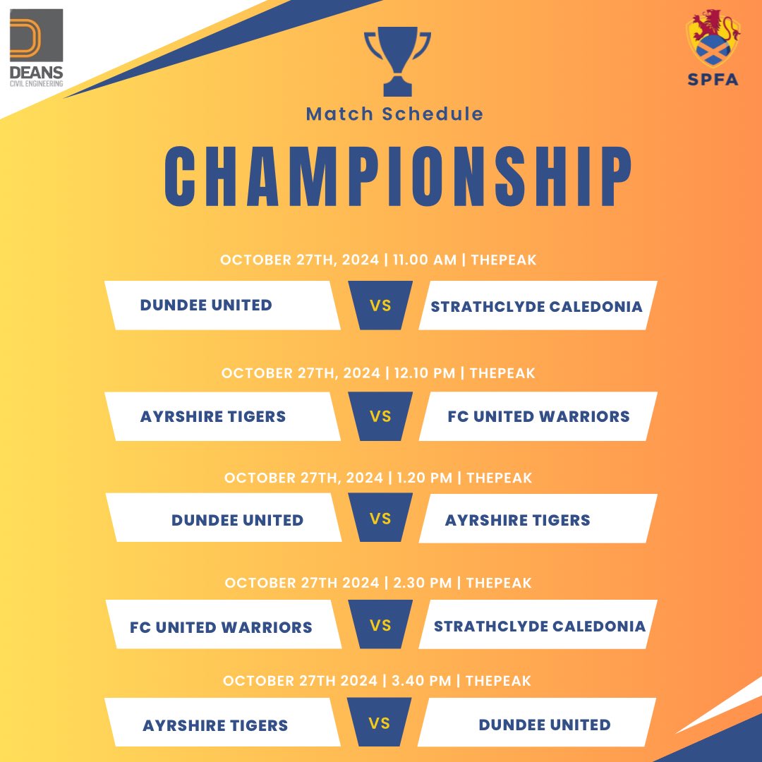 ⚽️ OPENING WEEKEND ⚽️ 

Sunday sees the Premiership and Championship leagues return 🏴󠁧󠁢󠁳󠁣󠁴󠁿

Ten teams battling it out over the 2024/25 season for the chance to become Champions 🏆 
We can’t wait to see all the action unfold throughout the season

<a href="/ScottishFA_dis/">Scottish Para-Football</a> 

Fixtures below ⬇️