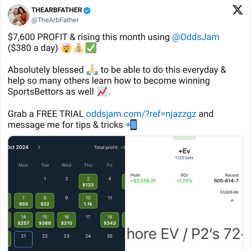 OddsJam's tweet photo. $380 A Day With OddsJam 🔥

NBA 🏀 Is Here &amp; NOW Is The Perfect Time To Start Cashing In 💸 Claim Your FREE Trial NOW ⬇️