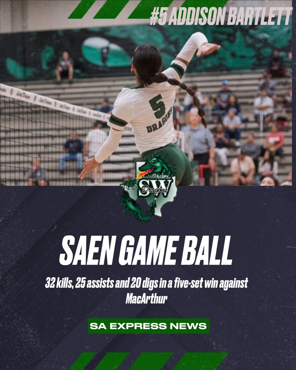 Dragon Volleyball outside hitter, Addison Bartlett, adds in a Game Ball to her Senior Season! Way to go, Addi!