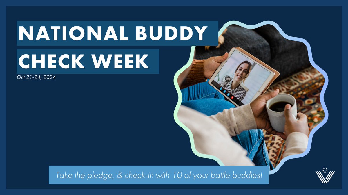 VetAffairsDems's tweet photo. Supporting fellow veterans in their mental health journey can be as quick as a check-in. This Buddy Check week, take the pledge to #TalktoTen buddies- you never know how far a simple call can go. #BuddyCheckWeek https://t.co/qJv5yblJ2F