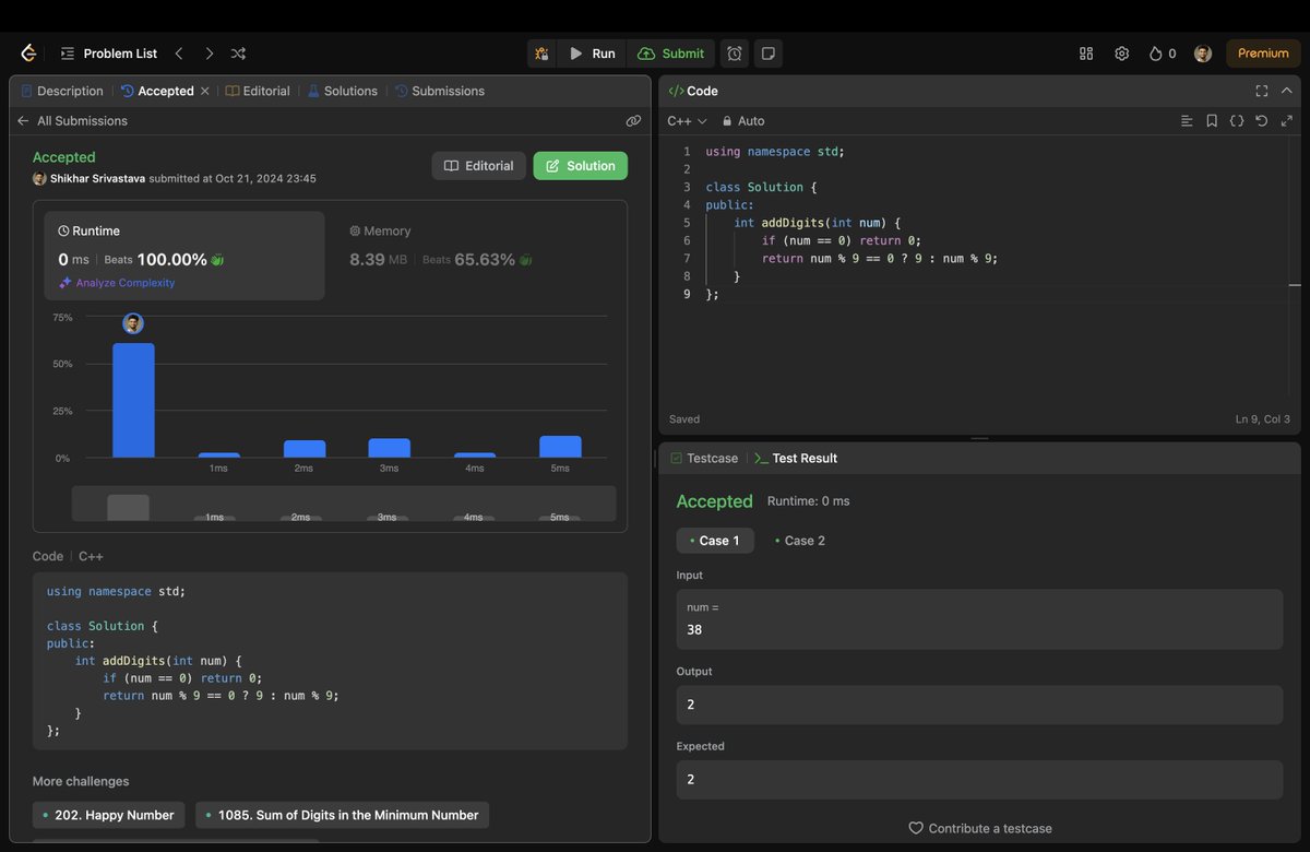 Shikhar3004's tweet image. Day 97 of the #100DaysOfCode           
Learned data augmentation in CNN and revised HADOOP
Leetcode - 258 (Add Digits)              
#100daysofcodechallenge #100daysofcoding #DSA #CODE #LearningJourney #connect #leetcode