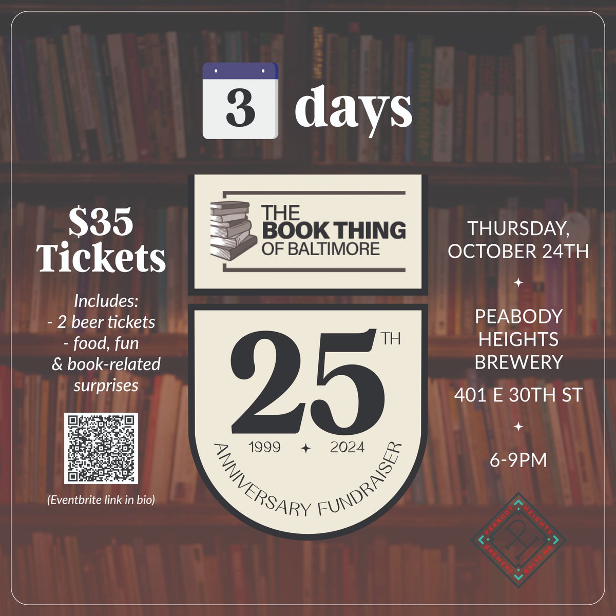 The Book Thing π (@thebookthing) on Twitter photo Just a few days left until our 25th Anniversary Fundraiser at <a href="/peabodyheights/">Peabody Heights Brewery</a>! Join us for beer, food, fun, a silent auction and book-related surprises. Tickets are still available: eventbrite.com/e/the-book-thiβ¦. Just a few days left until our 25th Anniversary Fundraiser at <a href="/peabodyheights/">Peabody Heights Brewery</a>! Join us for beer, food, fun, a silent auction and book-related surprises. Tickets are still available: eventbrite.com/e/the-book-thiβ¦.