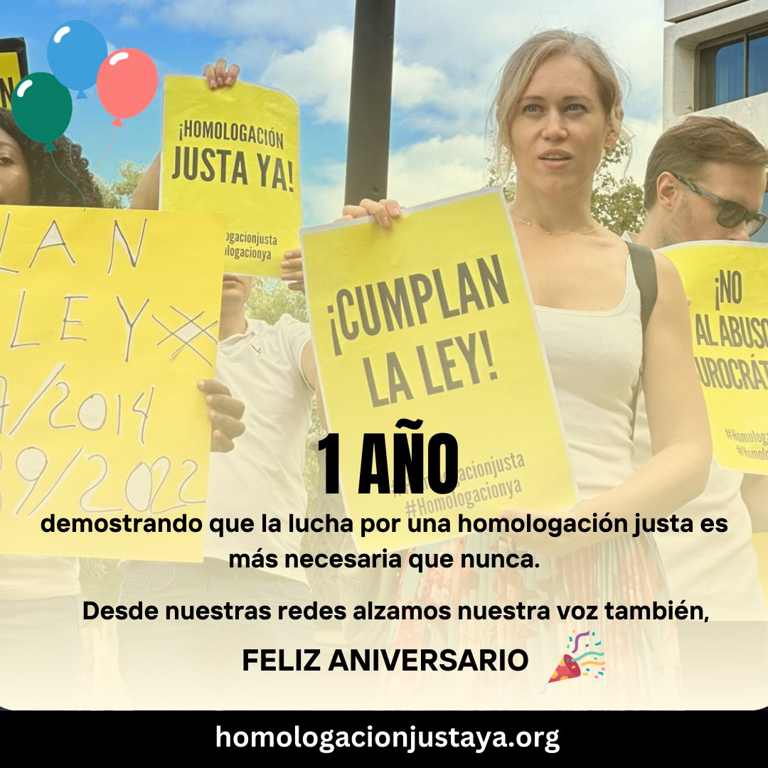 Hoy celebramos 1 año de alzar nuestra voz 📢! Hoy también pedimos una #homologacionjustaya <a href="/DianaMorantR/">Diana Morant</a> <a href="/CienciaGob/">Ministerio de Ciencia, Innovación y Universidades</a> !! Exigimos transparencia y agilidad en los procesos de homologaciones. Deja tu mensaje aquí en los comentarios ⬇️
