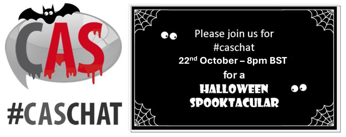 👻🎃 Calling all computing teachers! Join us for a spooktacular #CASChat this Halloween! 🎃👻

🗓️ Date: 22/10/24 🕒 Time: 8pm

#HalloweenSpecial #EdTech #Teaching #Computing