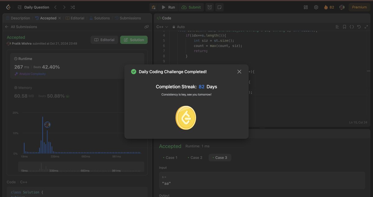 PratikMonk's tweet image. Day 99 #CrackYourPlacement: Focused on more design problems, revisited DOM concepts, and tackled a few questions on it. Also revised DSA and solved the daily GFG and LeetCode problems—this time, it was a straightforward backtracking problem. #100DaysOfCode #DSA #WebDevelopment