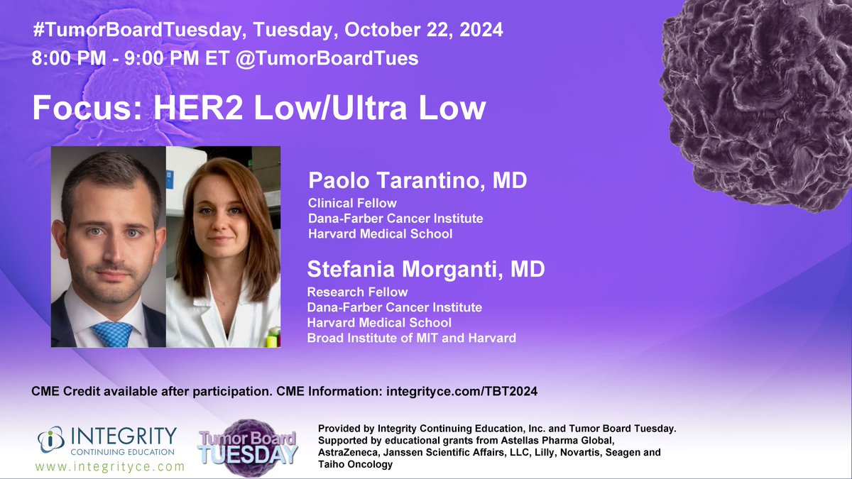 #TumorBoardTuesday (@tumorboardtues) on Twitter photo #TumorBoardTuesday
🎶How low can it go.....and still be relevant to🦀therapy❓
📢Join us Tuesday, 10-22-24 at 8PM ET as <a href="/PTarantinoMD/">Paolo Tarantino</a> & <a href="/StefiMorganti/">Stefania Morganti, MD</a> 🗣️the use of HER2🎯💊for HER2 low/ultralow #breastcancer
RT and bring others into the discussion‼️ #TumorBoardTuesday
🎶How low can it go.....and still be relevant to🦀therapy❓
📢Join us Tuesday, 10-22-24 at 8PM ET as <a href="/PTarantinoMD/">Paolo Tarantino</a> & <a href="/StefiMorganti/">Stefania Morganti, MD</a> 🗣️the use of HER2🎯💊for HER2 low/ultralow #breastcancer
RT and bring others into the discussion‼️
