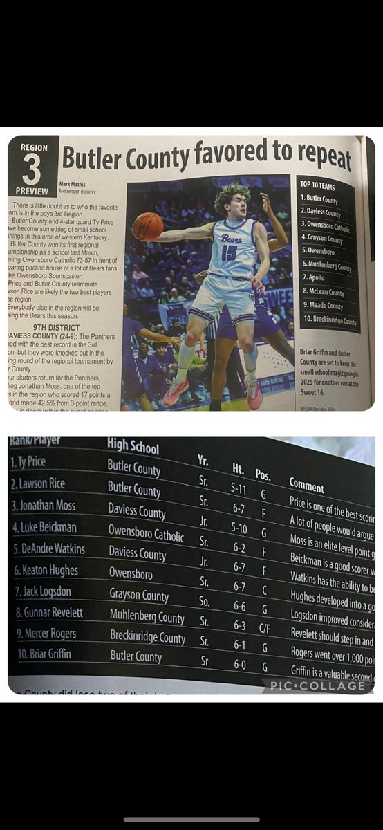 ButlerCosports's tweet photo. Cats Pause Basketball Preview

Butler County picked to repeat as 3rd Region Champs

Player Rankings

1) @TyPrice2025 -The back to back 3rd Region POY

2) @LawsonRice2025 -1st team all region last szn

10) @briarbc15 -3rd Region defensive POY last szn https://t.co/6ZyPq8rTza