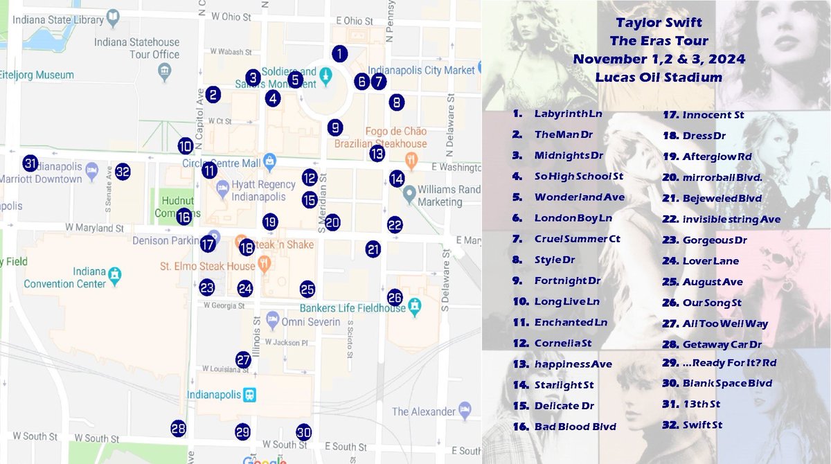 Indy, are you... Ready For It? 🪩

Thanks to the teams at <a href="/IndyDPW/">Indy Department of Public Works</a>, <a href="/LucasOilStadium/">Lucas Oil Stadium</a>, <a href="/IndyDT/">Downtown Indy Alliance</a> &amp; <a href="/VisitIndy/">Visit Indy</a> for all the work to prepare Indy for our Taylor Swift era. 

Check out all 32 Easter eggs (street signs) on your next stroll through Downtown Indy!
