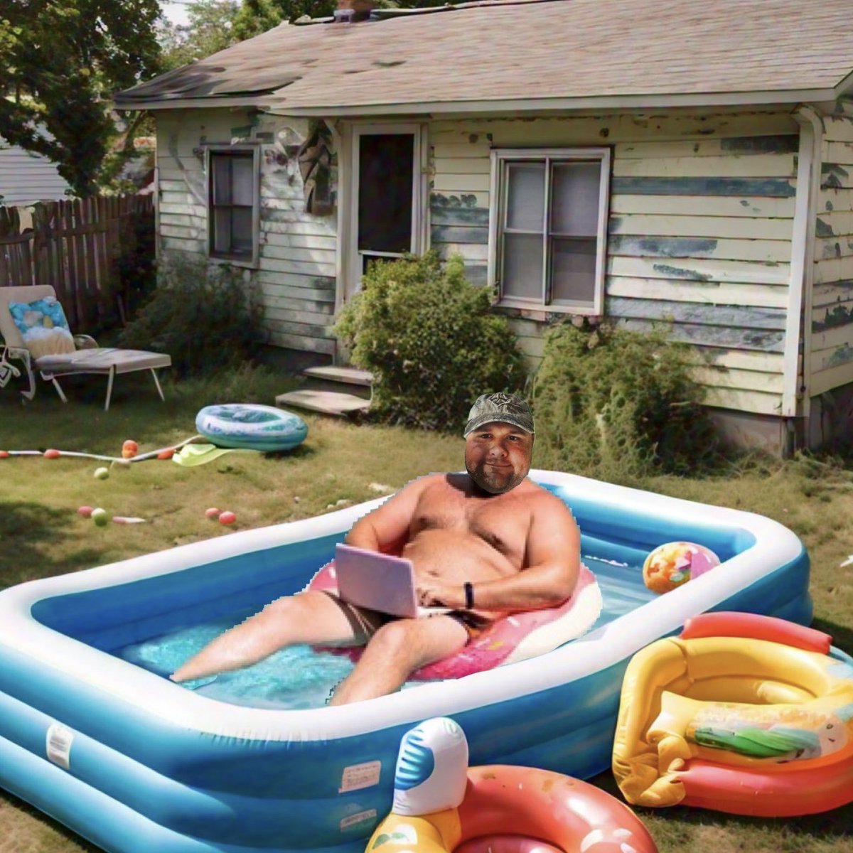 thatguypubert's tweet photo. Just showed up to @BillHawkin9201 house for our pool party… looks likes he started the festivities without me but i’m ready to put my swimmies on and make a splash. #sunscreen #jewels https://t.co/1VLw48FgOj