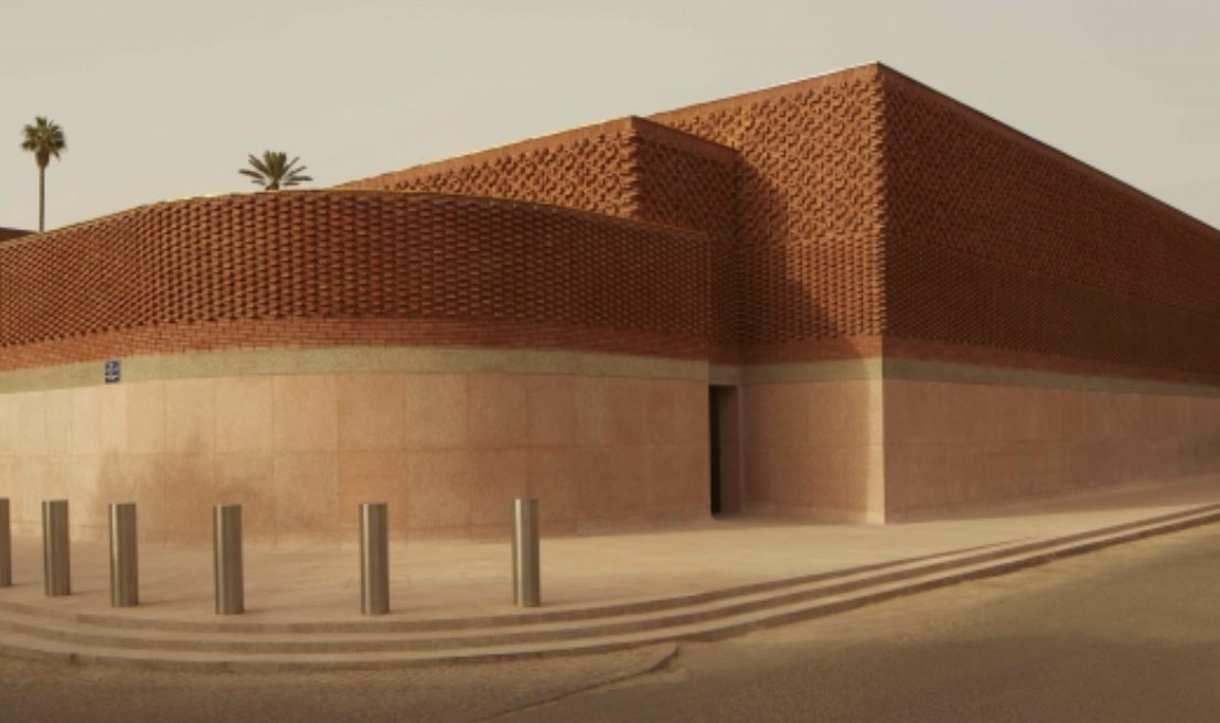 Incredible gold details and brick design at the Musée Yves Saint Laurent in Marrakech, Morocco