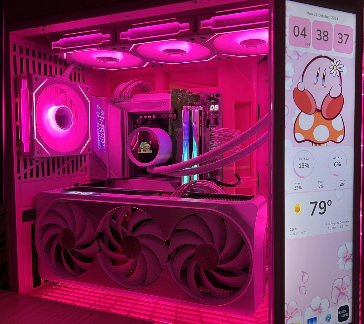 SlxnderMadz's tweet photo. SHE’S HERE!! 

I’m so excited to show you my new PC from @OD_Technology. Thank you so much again for building this for me, I am so obsessed and I can honestly say it’s my dream PC. 

these are my new specs: 
Case: Hyte Y70  Pink with Touch
PSU: ASUS ROG Strix 1000W Gold Aura White Edition
Motherboard: Gigabyte X870E AORUS Pro X AMD AM5 
CPU: AMD Ryzen 9 9900X Granite Ridge AM5 4.40GHz
RAM: G.Skill Trident Z5 Neo 7200MHZ
CPU Cooler: ARCTIC Liquid Freezer III 360 A-RGB
GPU: Gigabyte4080 SUPER AERO OC 16G
SSD: Samsung 990 PRO 2tb