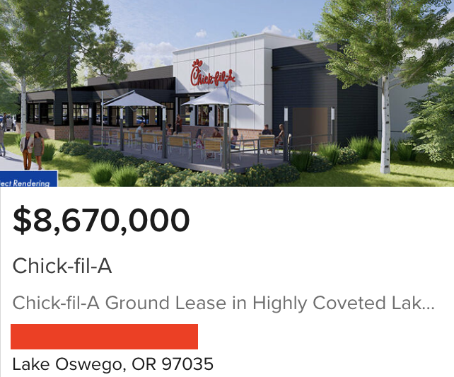 TripleNetInvest's tweet image. A new Chick Fil A property just hit the market:

- Asking $8.67 MILLION
- 8,400 SF Building (no drive thru) on 3.2 acres
- 3.75% cap rate
- Current 10Y Treasury Yield: 4.2%

Thoughts?