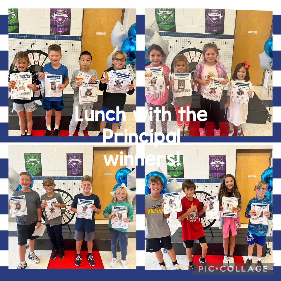 awlsmo's tweet photo. What a great day celebrating our quarter one Kids of Character. They earned a stroll on the red carpet, a spin on the character wheel and lunch with the principal.  These students were selected for always be kind and showing our #GeneralExpectations.  #PBIS https://t.co/45gKMKWpiv