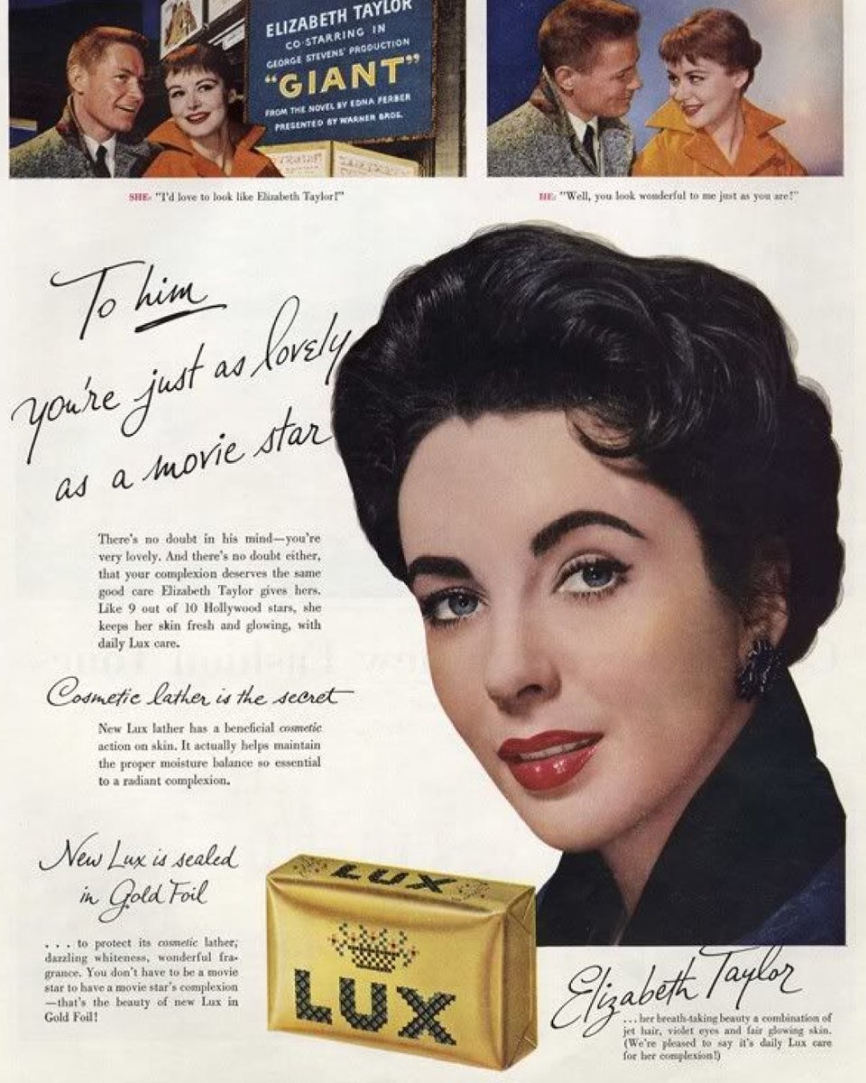 ElizabethTaylor's tweet image. Elizabeth’s irresistible charm made her the perfect candidate to be the face of brands like Max Factor, Lux, and Lustre-Crème and more in the 50s/60s.

Get a glimpse at the ads she used to feature in!

#ElizabethTaylor #MaxFactor #Lux #LustreCreme #VintageAds