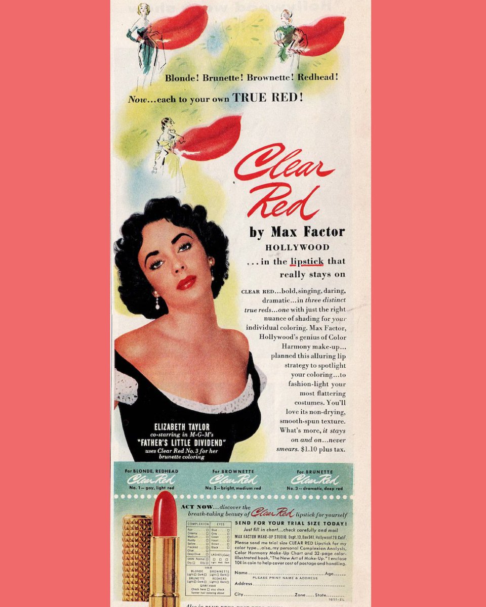 ElizabethTaylor's tweet image. Elizabeth’s irresistible charm made her the perfect candidate to be the face of brands like Max Factor, Lux, and Lustre-Crème and more in the 50s/60s.

Get a glimpse at the ads she used to feature in!

#ElizabethTaylor #MaxFactor #Lux #LustreCreme #VintageAds