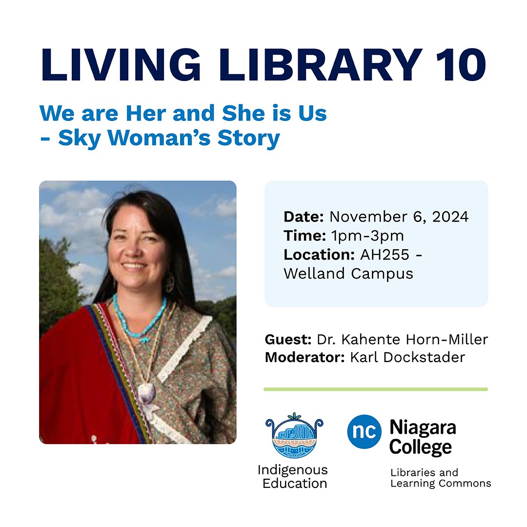 We have partnered with Indigenous Education and are excited to announce the next Living Library event. 

Join us on November 6 at 1pm on the Welland Campus by registering at the link in our bio and to learn more about our honoured guest, Dr. Kahente Horn-Miller.