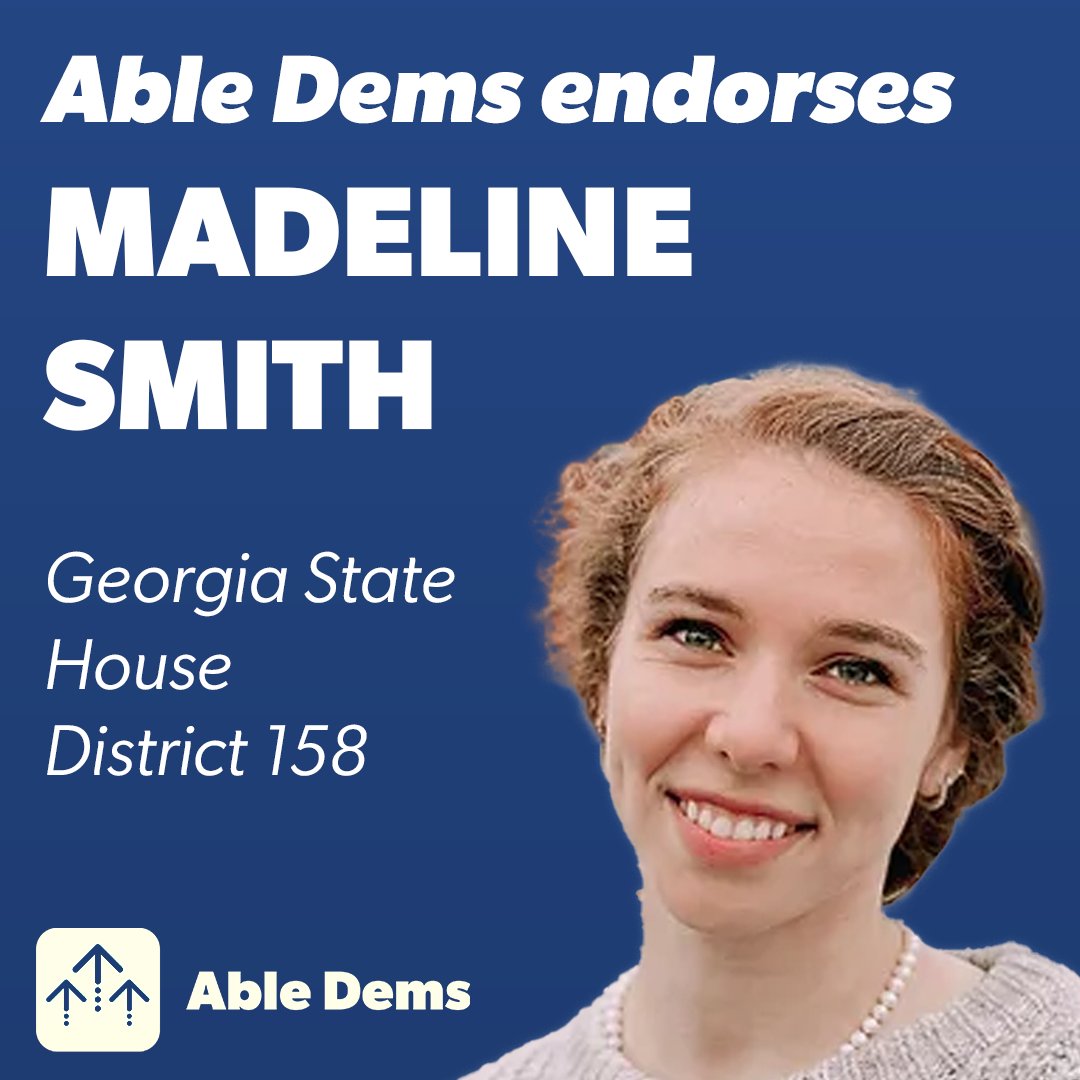 AbleDemsPAC's tweet photo. We wholeheartedly endorse Madeline Ryan Smith for GAHD-158, a dedicated advocate for the disabled community. As a member of the disabled community herself, she understands the challenges we face and fiercely champions policies that promote accessibility, equity, and inclusion. https://t.co/PGs78I533d