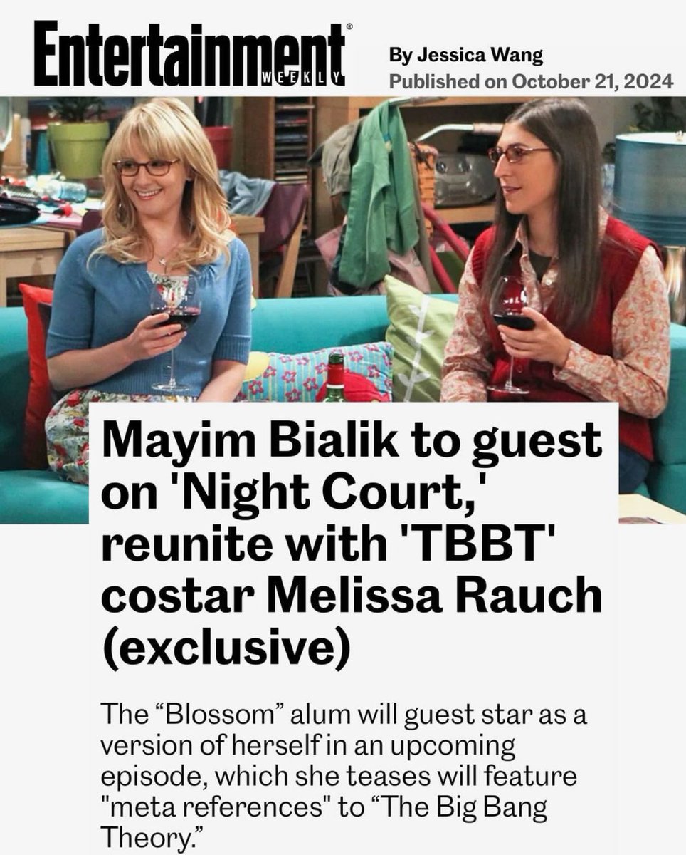 missmayim's tweet photo. Here’s some fun news 🗞️ … It all started with a big BANG 💥  ❗
Repost @MelissaRauch - So excited to share the wonderful news that @missmayim is coming to #NightCourt this season for a killer episode you’re not going to want to miss! Read more on @EW (link in bio). And please join us in court next month for our Season 3 premiere on November 19th! @nbc @warnerbrostv