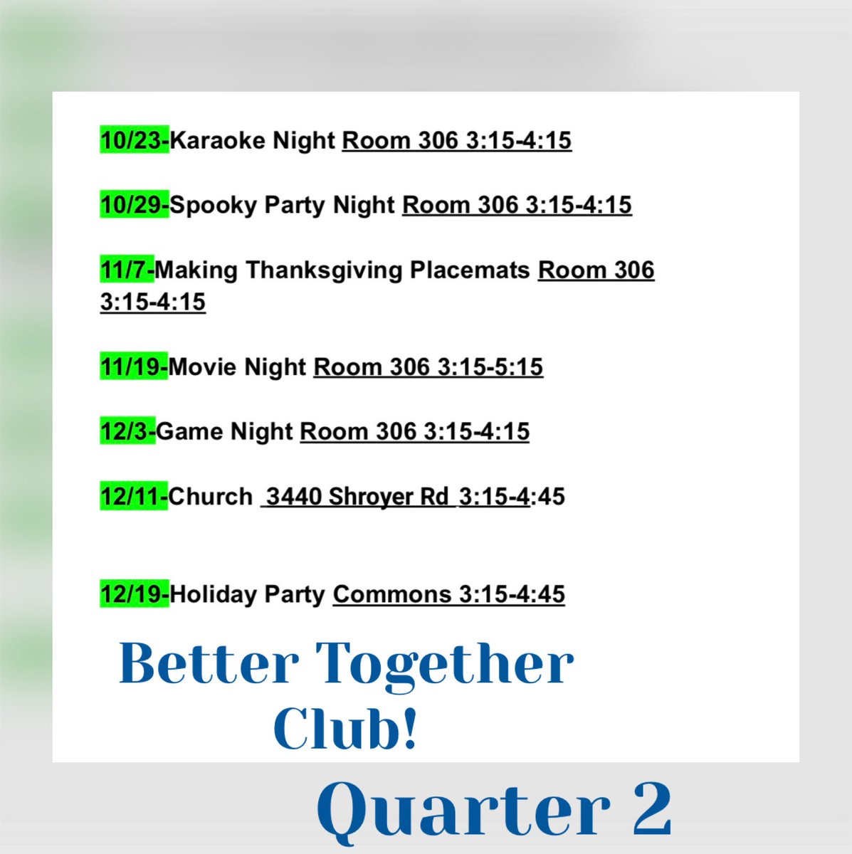 Join The Better Together Club for our Quarter 2 events! See you Wednesday, 10/23, for our first ever Karaoke night!

#wearefirebirds