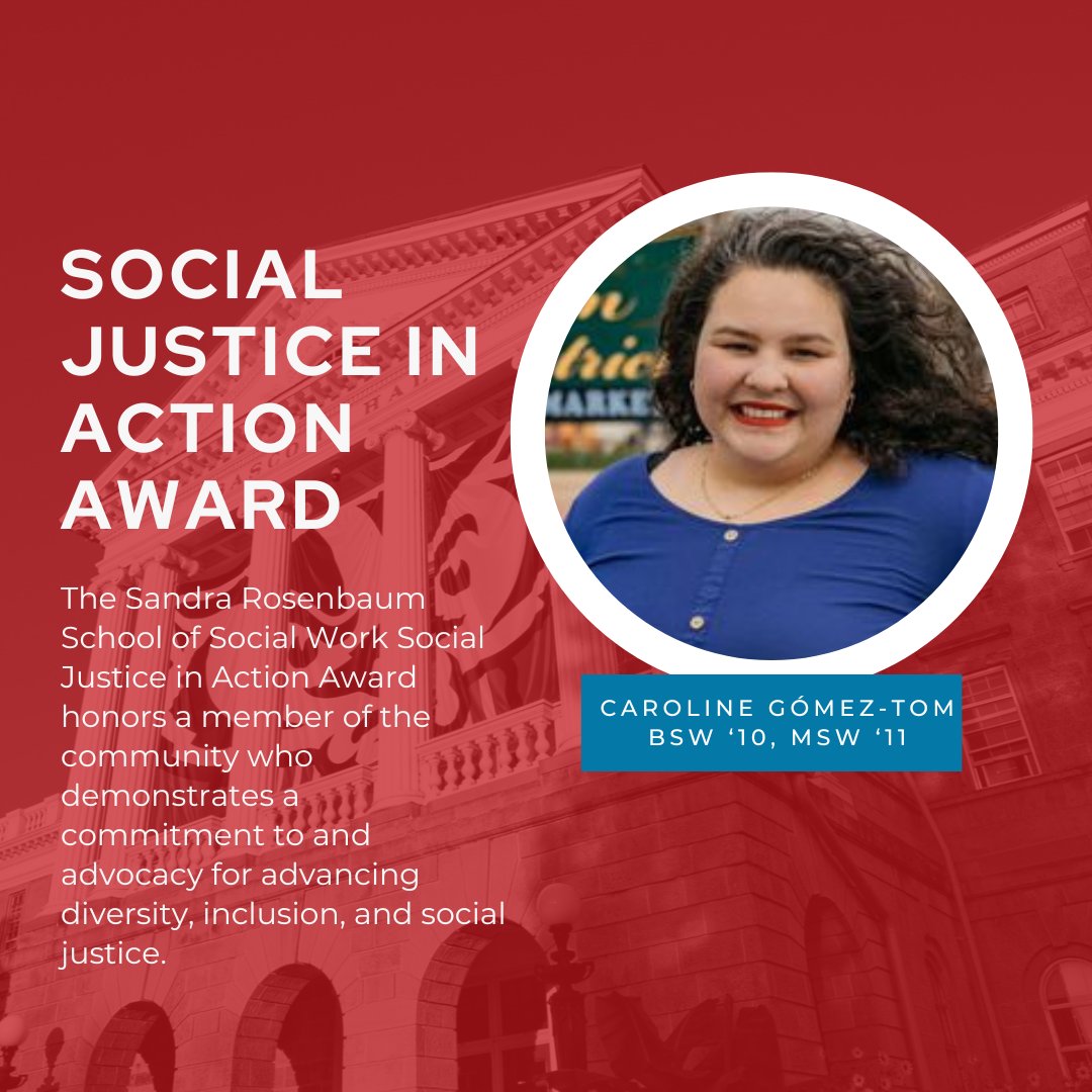 Congratulations to Caroline Gómez-Tom for receiving the Social Justice in Action Award this year! 

Currently, Caroline works for Covering Wisconsin as the Enrollment Network and Accessibility Manager.