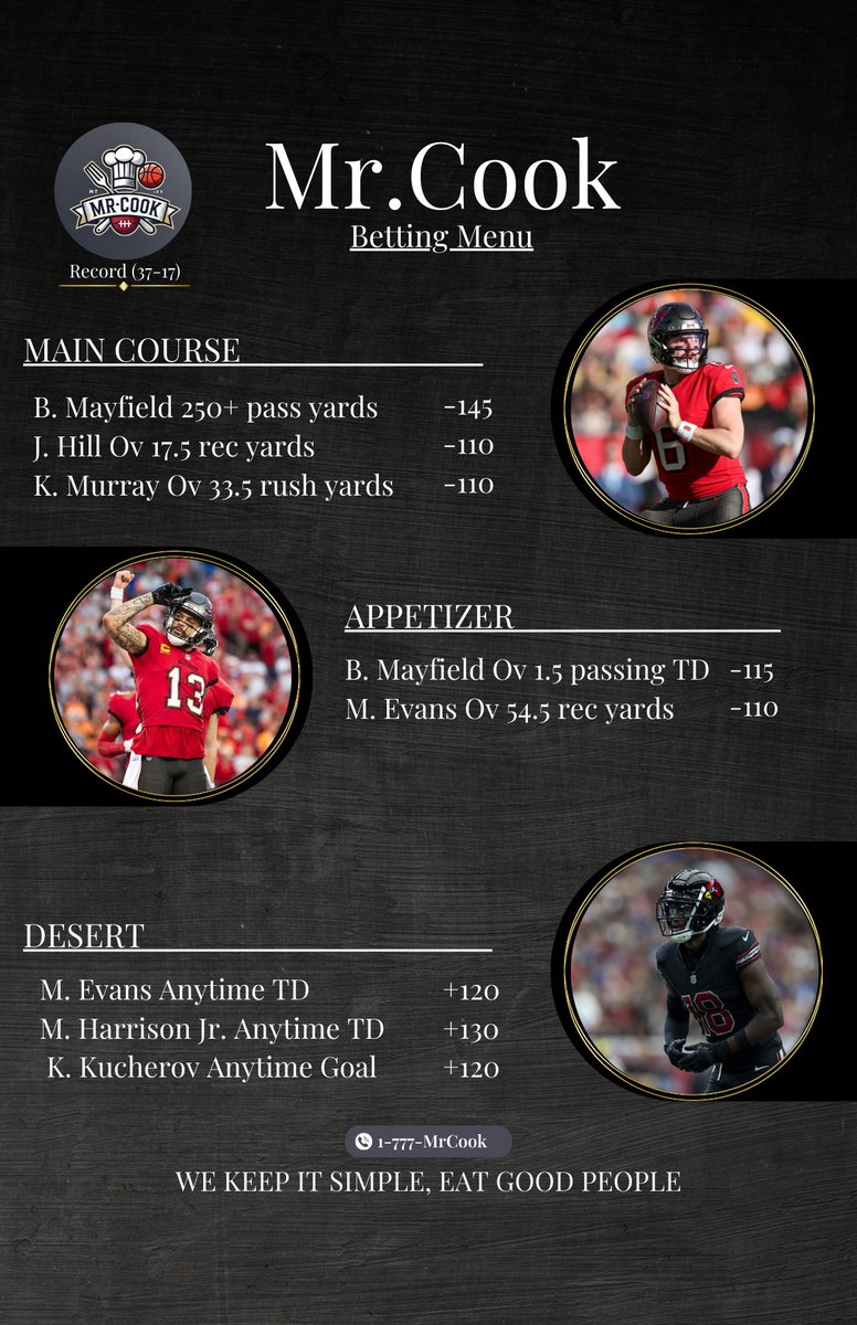MrCookPicks's tweet photo. Tonight’s menu is ready to serve! 🍽️
We’ve got Monday Night Football and a hot NHL matchup on the menu—let’s cash in big and eat good tonight! 💸👨🍳 #MNF #NHLBets #BettingMenu #MrCook https://t.co/LUgtFyWqqp