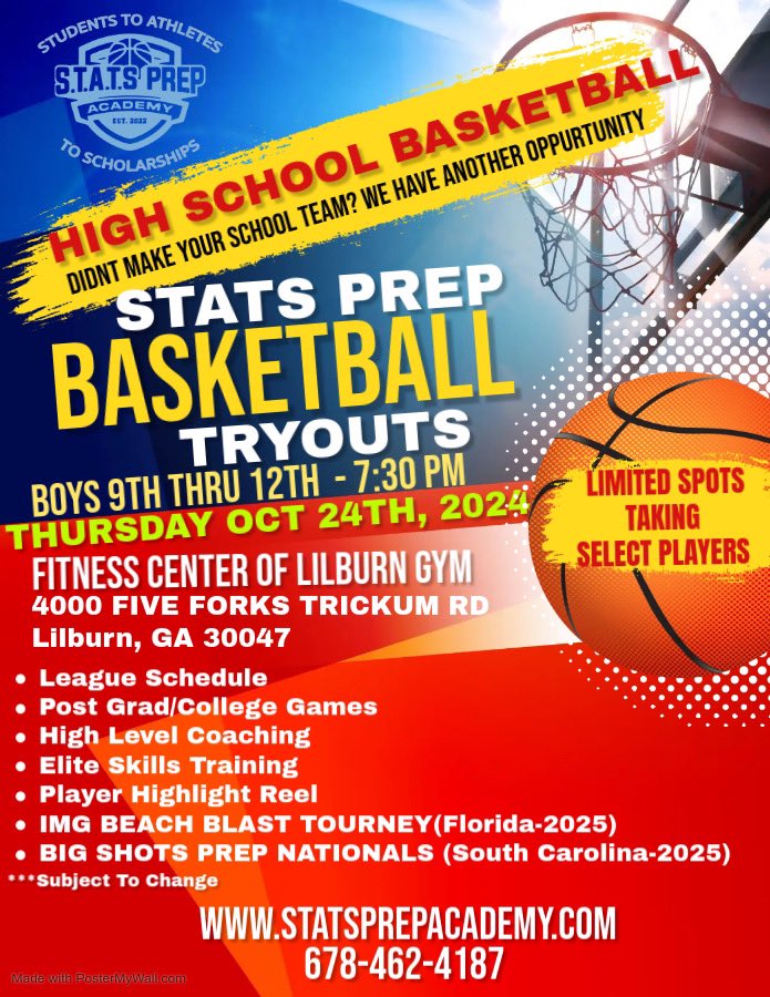 All High School Boys Basketball Players
If you DONT MAKE YOUR HS TEAM We Have Another Opportunity For You in Gwinnett County! Please Share Looking 4 Post Grads as well