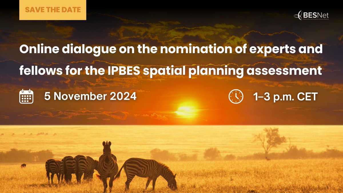 BESNet_UNDP's tweet image. 👥 Interested in nominating experts or fellows for @IPBES&apos; upcoming #SpatialPlanning Assessment?

Join #IPBES&apos; online dialogue to learn about the required expertise &amp;amp; hear from previous experts about their experiences.

🗓️ 5 November 2024
⏰ 1–3 p.m. CET
ipbes.net/dialogue_on_no…