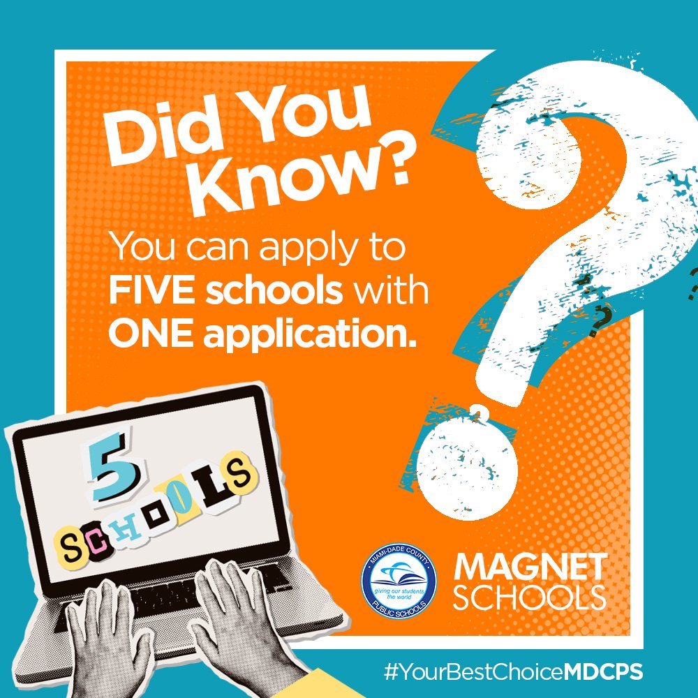 miamimagnets's tweet photo. 🧲⚡️NOW is the time to plan for your future! 

With just ONE application, you can apply to FIVE @miamimagnets &amp; boost your chances of finding the perfect fit. 

🔗 Apply now via the @MDCPS Parent Portal at https://t.co/AHAC1oJCw5 – future you will thank you! #YourBestChoiceMDCPS https://t.co/TVrTt10ISn