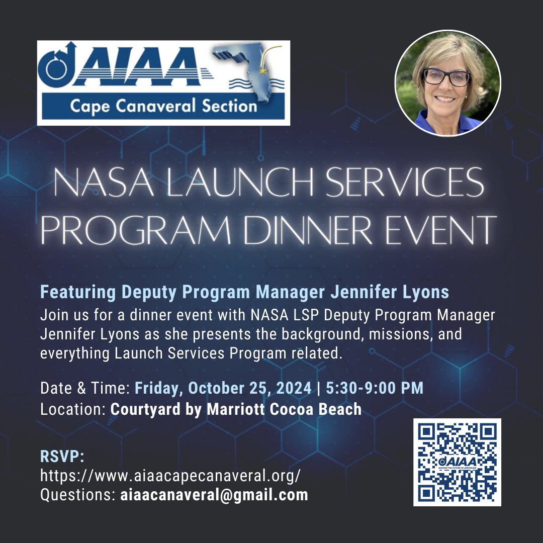 Our NASA Launch Services Program dinner event with Deputy Program Manager Jennifer Lyons is only days away! Get your tickets now before they sell out! REGISTER HERE: tinyurl.com/capeaiaalsp
Come discover more about one of the most successful launch programs in history! #CapeAIAA