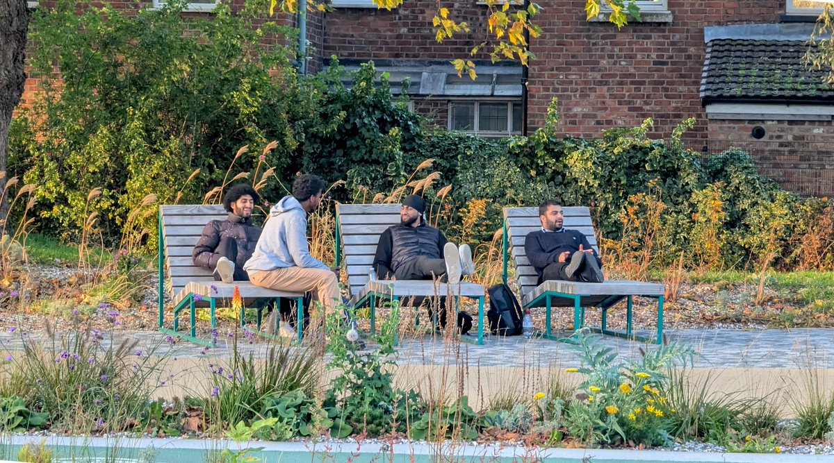 WalkRideGM's tweet photo. The transformation of Stretford highlights the potential for reimagining and revitalising urban spaces across Greater Manchester. 

We want to build places people want to sit down with friends or scoot around with their kids. https://t.co/lON95wc8Mh