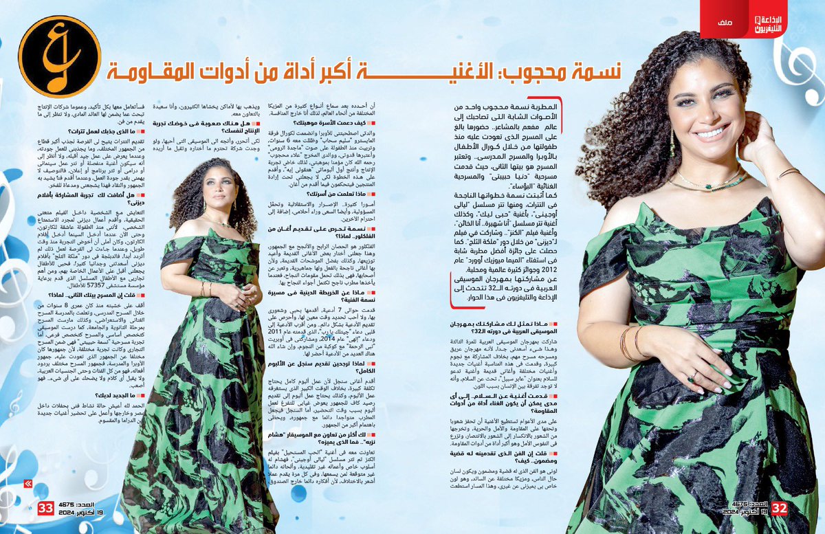 من حواري مع مجلة الإذاعة و التلفزيون على هامش مهرجان الموسيقى العربية 
#نسمة_محجوب