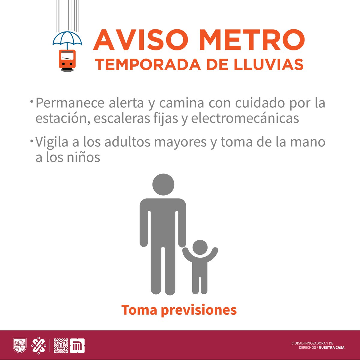 MetroCDMX's tweet photo. Si viajas con menores o personas adultas mayores, permanece alerta y camina con cuidado para evitar incidentes en superficies resbalosas. https://t.co/pBIFwH4EMP