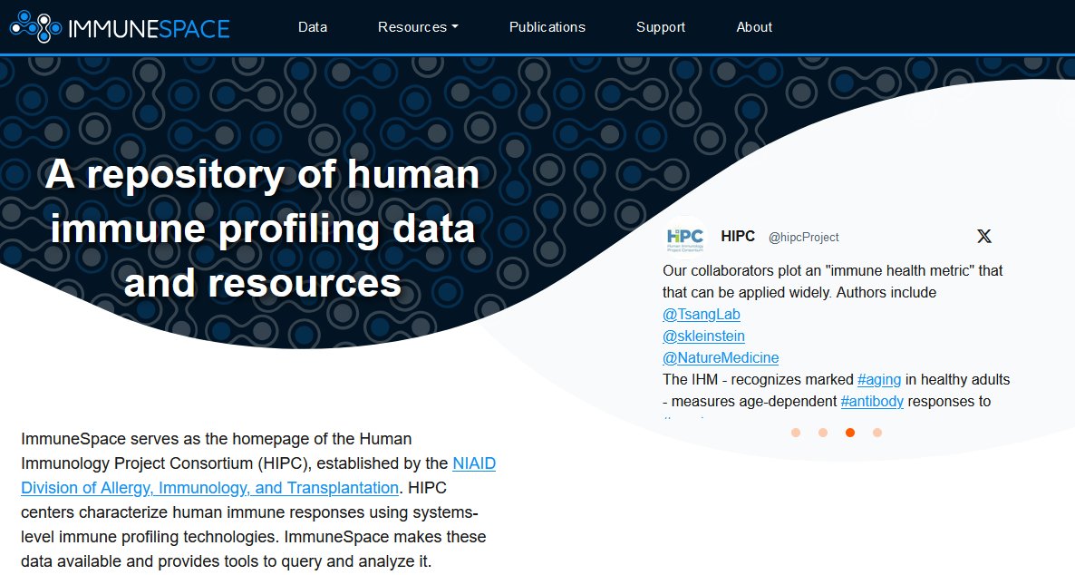 HIPC (@hipcproject) on Twitter photo Please tour our new #website for #immune data. All is downloadable, #FAIRsharing
Look around, + grab your own data for new studies.
immunespace.org/query/filters
<a href="/BRIseattle/">Benaroya Research Institute</a> <a href="/YaleMed/">Yale School of Medicine</a> <a href="/IcahnMountSinai/">Icahn School of Medicine at Mount Sinai</a> <a href="/stanfordimmuno/">Stanford Immunology</a> <a href="/MIT/">Massachusetts Institute of Technology (MIT)</a> <a href="/ColumbiaMed/">Columbia Medicine</a> <a href="/seattlechildren/">Seattle Children's</a> <a href="/ljiresearch/">La Jolla Institute</a> Please tour our new #website for #immune data. All is downloadable, #FAIRsharing
Look around, + grab your own data for new studies.
immunespace.org/query/filters
<a href="/BRIseattle/">Benaroya Research Institute</a> <a href="/YaleMed/">Yale School of Medicine</a> <a href="/IcahnMountSinai/">Icahn School of Medicine at Mount Sinai</a> <a href="/stanfordimmuno/">Stanford Immunology</a> <a href="/MIT/">Massachusetts Institute of Technology (MIT)</a> <a href="/ColumbiaMed/">Columbia Medicine</a> <a href="/seattlechildren/">Seattle Children's</a> <a href="/ljiresearch/">La Jolla Institute</a>