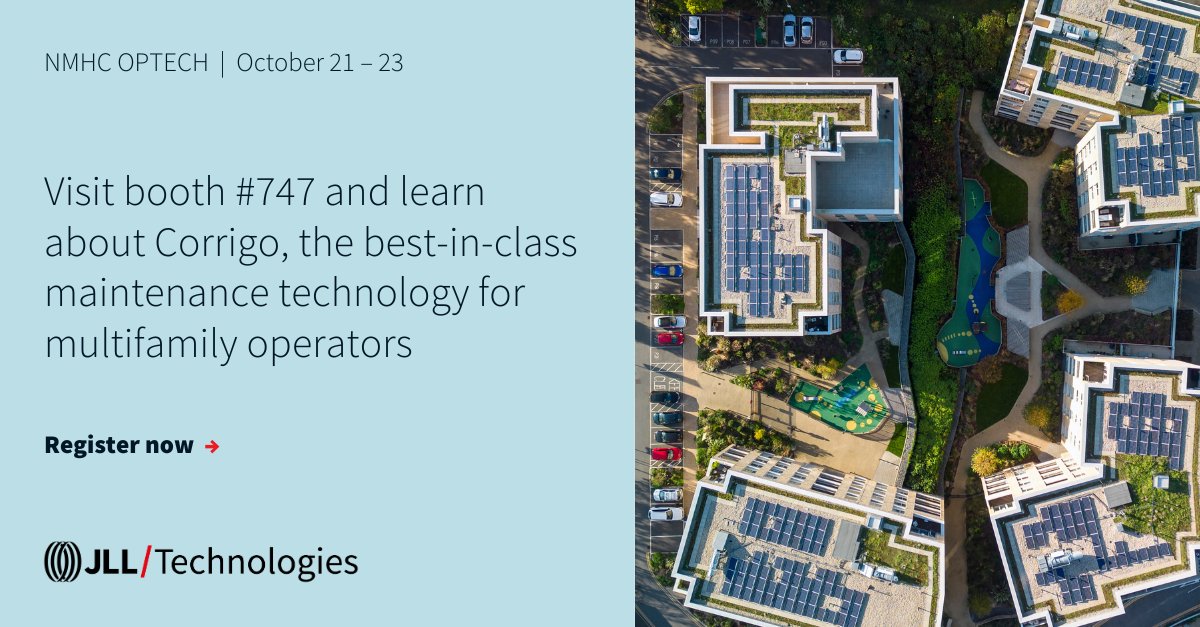 JllTechnologies's tweet image. We are live at the NMHC OPTECH conference and expo!

For the next two days, stop by booth No. 747 and explore our CMMS solution, Corrigo.

#OPTECH2024 #Multifamily #Corrigo @ApartmentWire