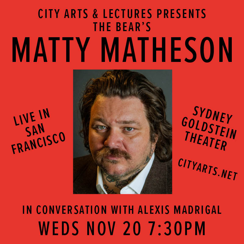 City Arts & Lectures (@cityartssf) on Twitter photo Join us for <a href="/mattymatheson/">MATTY MATHESON</a> in conversation with @alexismadrigal in SF Nov 20.
Tickets: shorturl.at/qxN5v Join us for <a href="/mattymatheson/">MATTY MATHESON</a> in conversation with @alexismadrigal in SF Nov 20.
Tickets: shorturl.at/qxN5v