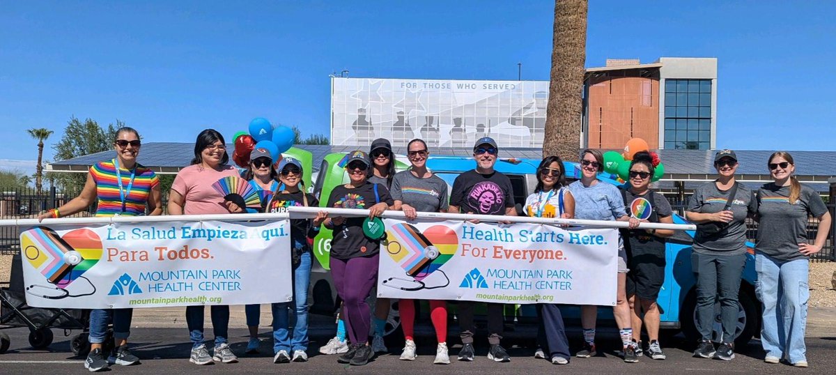 MPHCAZ's tweet photo. Our providers, leadership, patients and employees had a blast at yesterday's Phoenix Pride parade supporting our LGBTQIA+ community. Thank you to everyone who joined us!

#mountainparkhealthcenter #prideparade #clinic https://t.co/7SSy1GgBL8