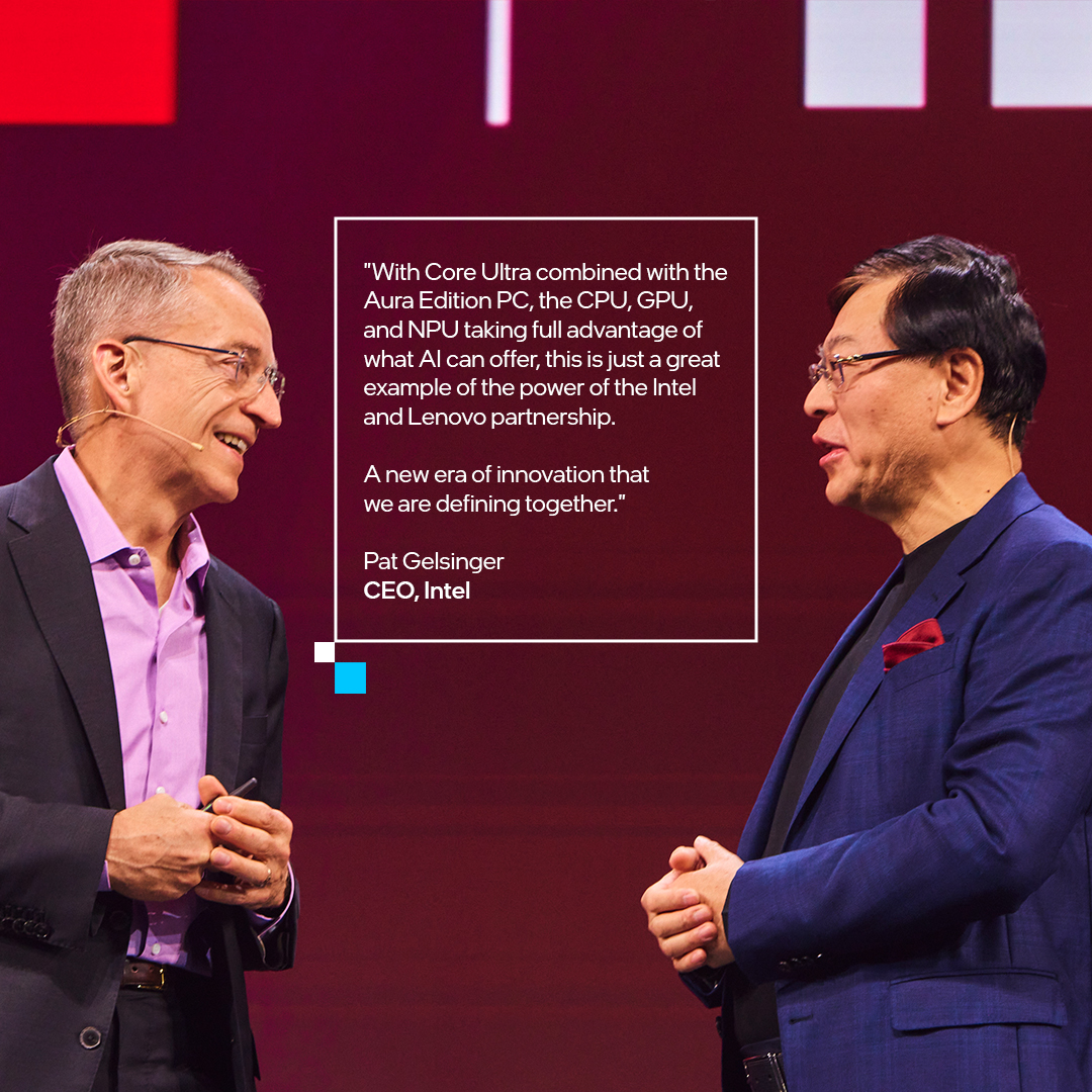 The strength of our innovation comes from the strength of our partnerships. 🙌

We're thrilled to usher in a new era of the AI PC with our friends at <a href="/Lenovo/">Lenovo</a>.

Learn more: intel.ly/4dViivd

#AI #IntelCoreUltra #LenovoTechWorld