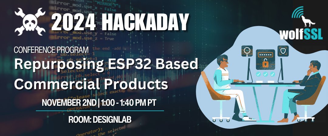 Dive into reverse engineering with wolfSSL at <a href="/hackaday/">hackaday</a> #SuperCon! We'll cover finding JTAG pins, using Tigard JTAG hardware, and implementing secure functions like #PostQuantum #TLS 1.3 💻

Date: 11/2 | 1-1:40 PM PT| 
Room: DesignLab

Join us! 
wolfssl.com/repurposing-es…