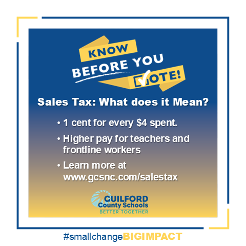 GCSchoolsNC's tweet photo. #SmallChangeBIGIMPACT | Did you know the sales tax referendum will allow everyone to share the cost of education since it applies to visitors and residents alike? Learn about the 0.25% tax referendum: https://t.co/cTatJrBnus https://t.co/mW5mE784Wg