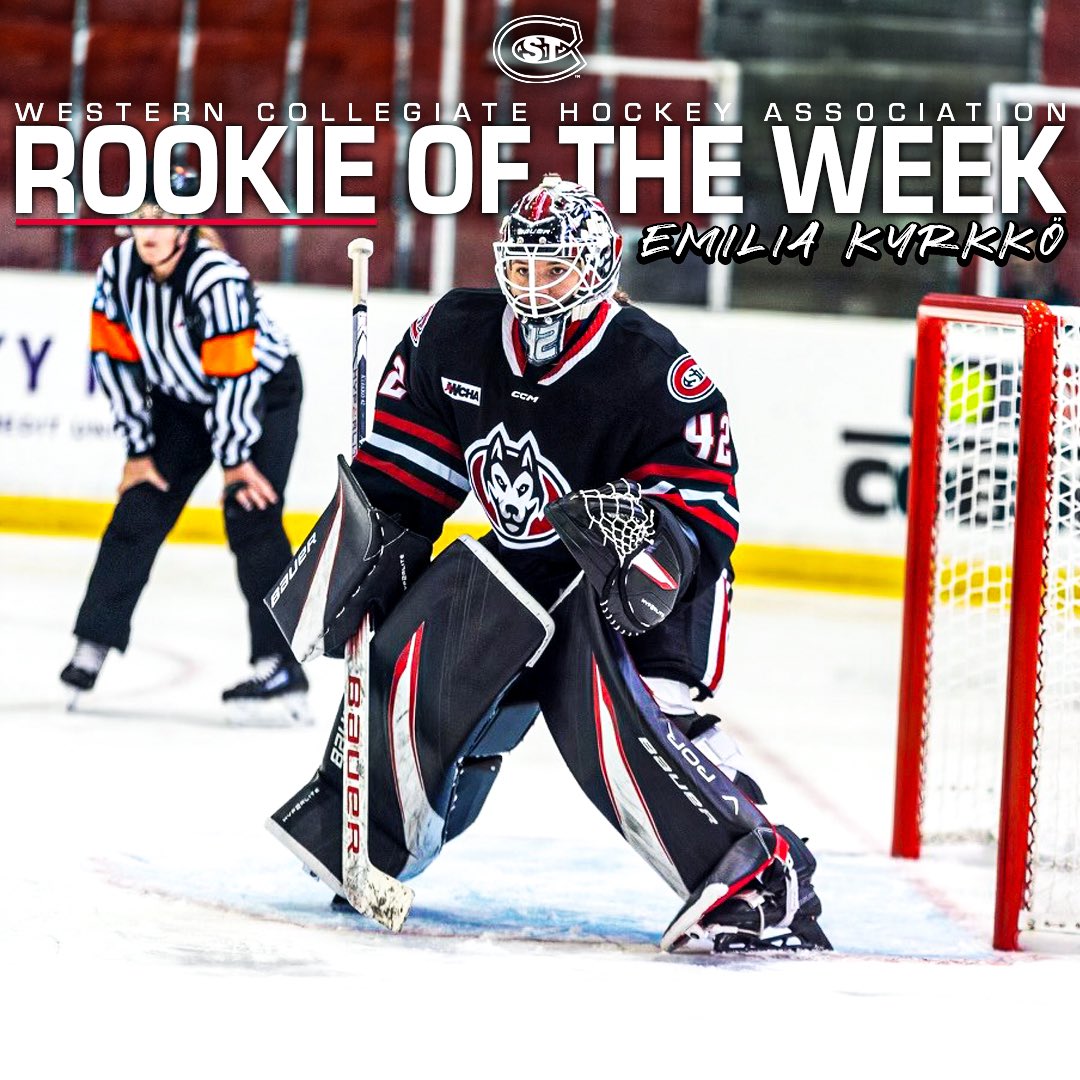 𝑾𝑪𝑯𝑨 𝑹𝑶𝑶𝑲𝑰𝑬 𝑶𝑭 𝑻𝑯𝑬 𝑾𝑬𝑬𝑲

🏆 Emilia Kyrkkö led the <a href="/WCHA_WHockey/">WCHA Hockey</a> in saves, saves/game, saves in a single game (45 - career-high) and was tied for second in save % (.938) 🔥

She only allowed one full strength goal vs. No. 2 OSU 💪

#HuskyHockey 🏒 | #GoHuskies🐾