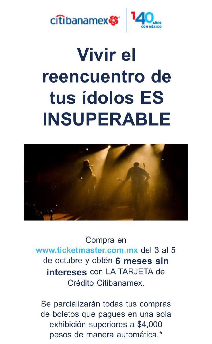 Abraham_er's tweet photo. @Ticketmaster_Me buen dia, a que correo puede realizarse la solicitud de la parcializacion por compras a Ticketmaster del 3 al 5 de octubre? @Citibanamex dirige a hacer esta operacion con ustedes https://t.co/pKwPZwT90g