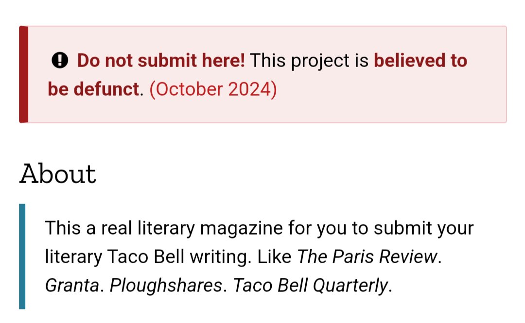 TBQuarterly's tweet image. Calm down Duotrope, we're not defunct, we were just in a severe depressive episode! TBQ7 drops this Thursday, 10/24. We're back from the dead with chicken bones, sexy eels, severed hands, fungal takeovers, partial nudity, total nakedness and as always, Taco Bell. Live más.