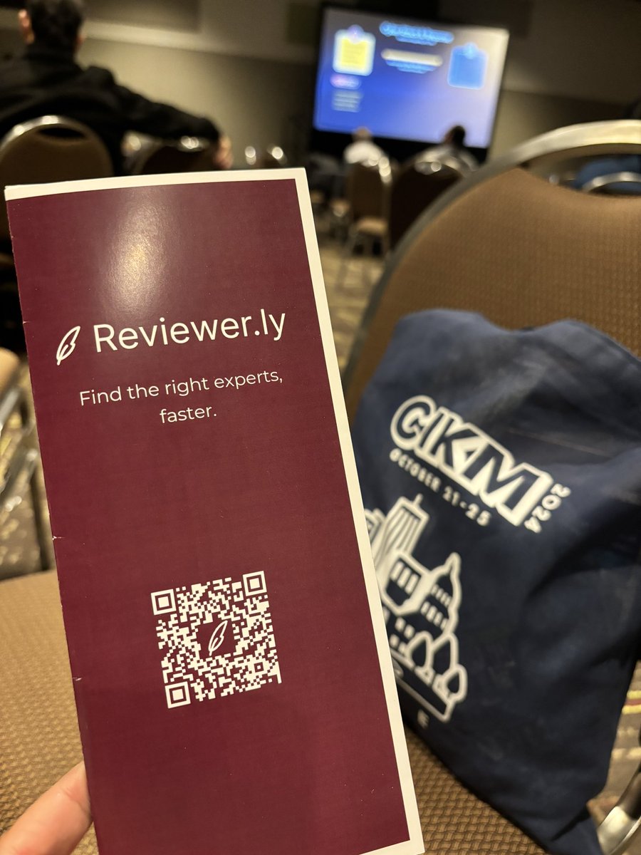 Negar Arabzadeh (@negarempr) on Twitter photo Let’s talk about academic reviewing!
I will be giving an industrial talk today at 3pm in room 130
“Reviewerly: Modeling the Reviewer Assignment Task as an Information Retrieval Problem” <a href="/cikm2024/">ACM CIKM 2024</a>
reviewer.ly/cikm/
#CIKM2024 Let’s talk about academic reviewing!
I will be giving an industrial talk today at 3pm in room 130
“Reviewerly: Modeling the Reviewer Assignment Task as an Information Retrieval Problem” <a href="/cikm2024/">ACM CIKM 2024</a>
reviewer.ly/cikm/
#CIKM2024