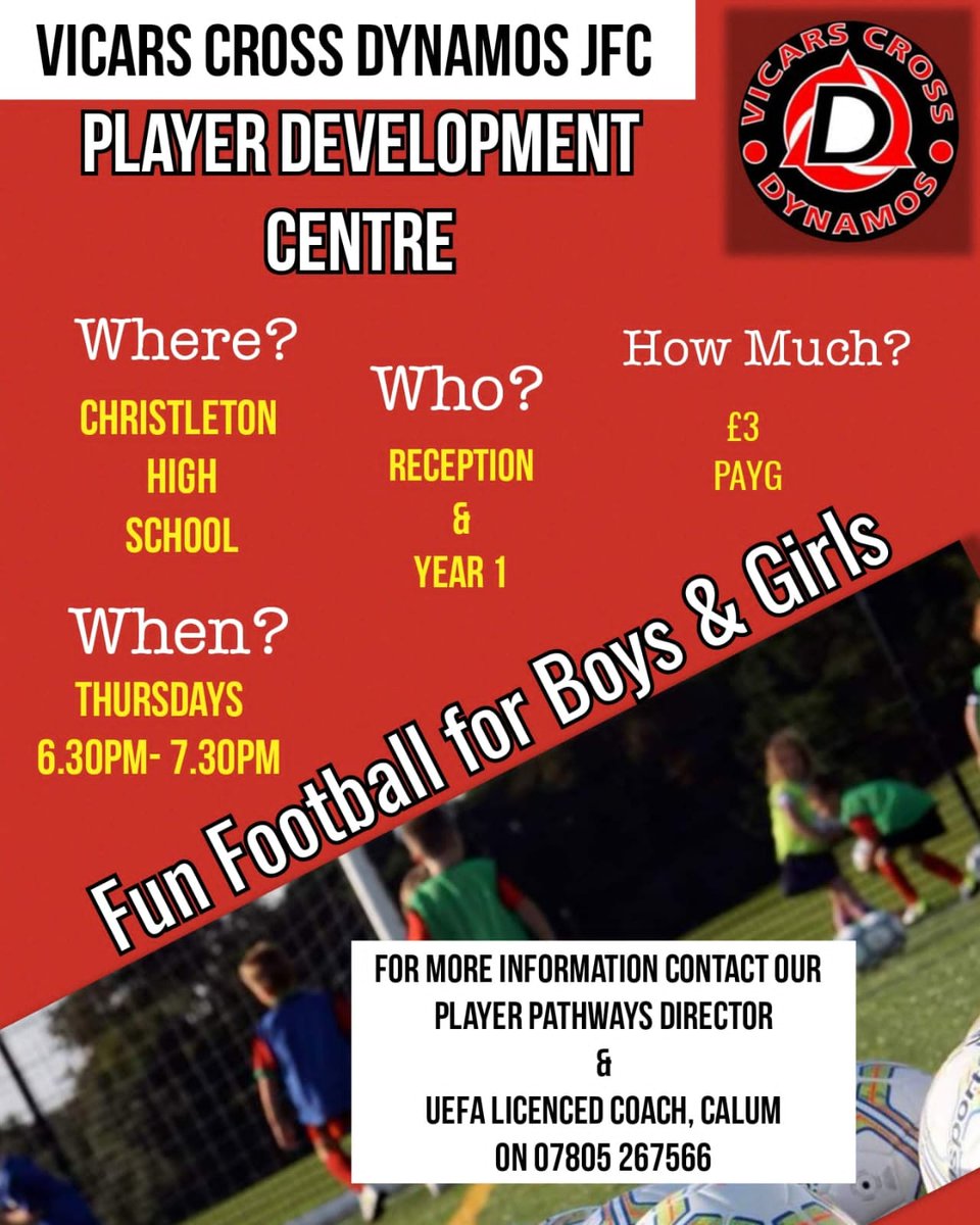 Looking for a fun way to introduce your Little ones into Football?
Our Players Development sessions are perfect for Reception and Year 1 children! 
Keeping it fun whilst teaching the basics of football, developing their skills, teamwork, confidence and forging new friendships.