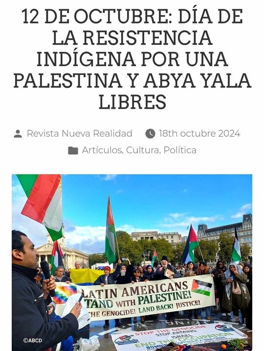 Gracias <a href="/RNuevaRealidad/">Revista Nueva Realidad</a> por este artículo sobre nuestro evento con el <a href="/Platform12Oct/">Plataforma 12 de Octubre</a> por el Día de la Resistencia Indígena. ✊🏾

revistanuevarealidad.org/2024/10/18/12-…

#DiaDeLaResistenciaIndigena