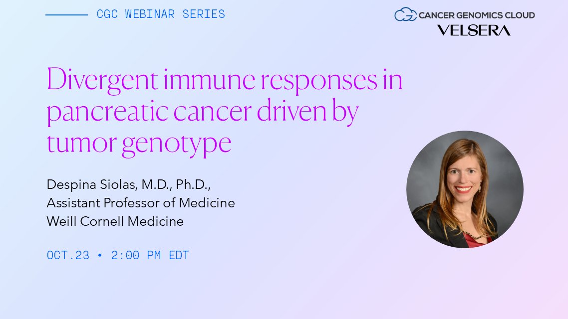#Cancer #Genomics #Cloud folks, don't miss our Wed webinar with Dr. Despina Siolas on #PancreaticCancer  and immune responses! More info here: cancergenomicscloud.org/webinars/octob…