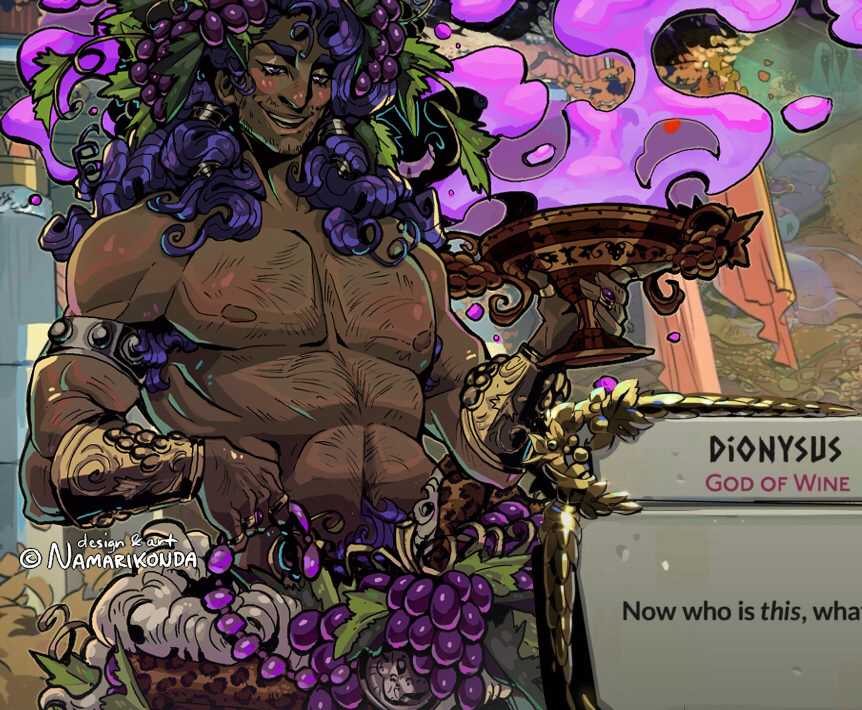 Revamp for Dionysus 🏺🍇🌿
he shouldn't have abs, a leopard diaper, and 0 body hair! we miss his grapes too!

[my full sprite below]