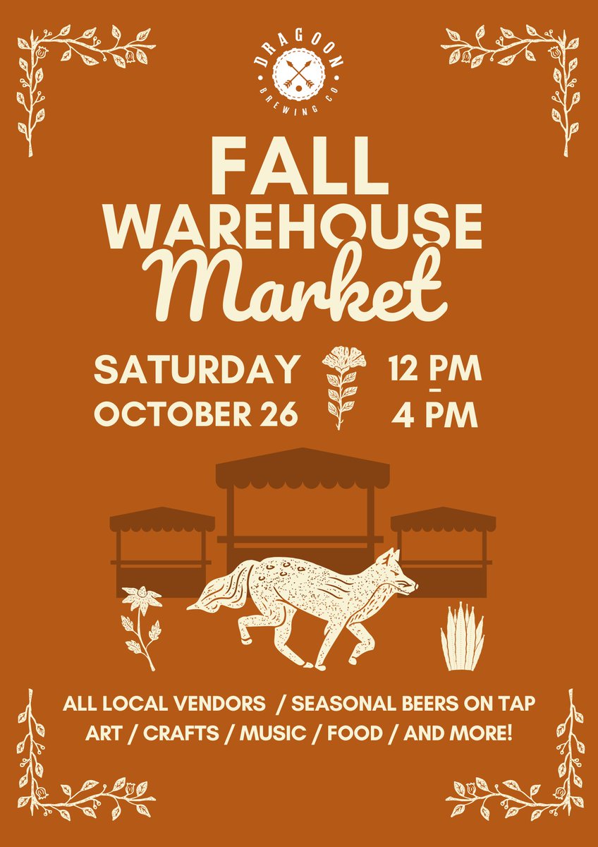 Come join us at the Dragoon Brewing Co. Fall Warehouse Market!

We'll have our hats and shirts for sale, and lots of exciting information about our latest reports.

We hope to see you there!