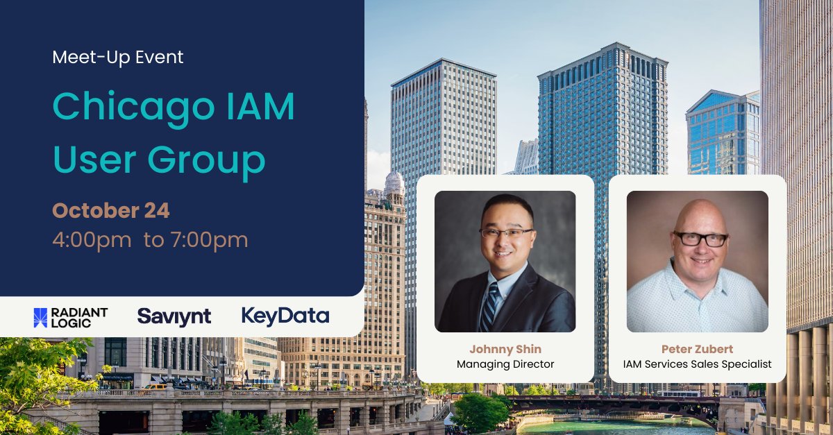 keydatacyber's tweet image. 📣 Calling IAM Professionals in Chicago 📣

We&apos;ve teamed up with @RadiantLogic and @saviynt to give IAM pros, practitioners, and peers an opportunity to network, catch up, and gain insights.

RSVP today 🎟️ bit.ly/3YArj7B

#IAMcommunity #infosec #digitalidentities
