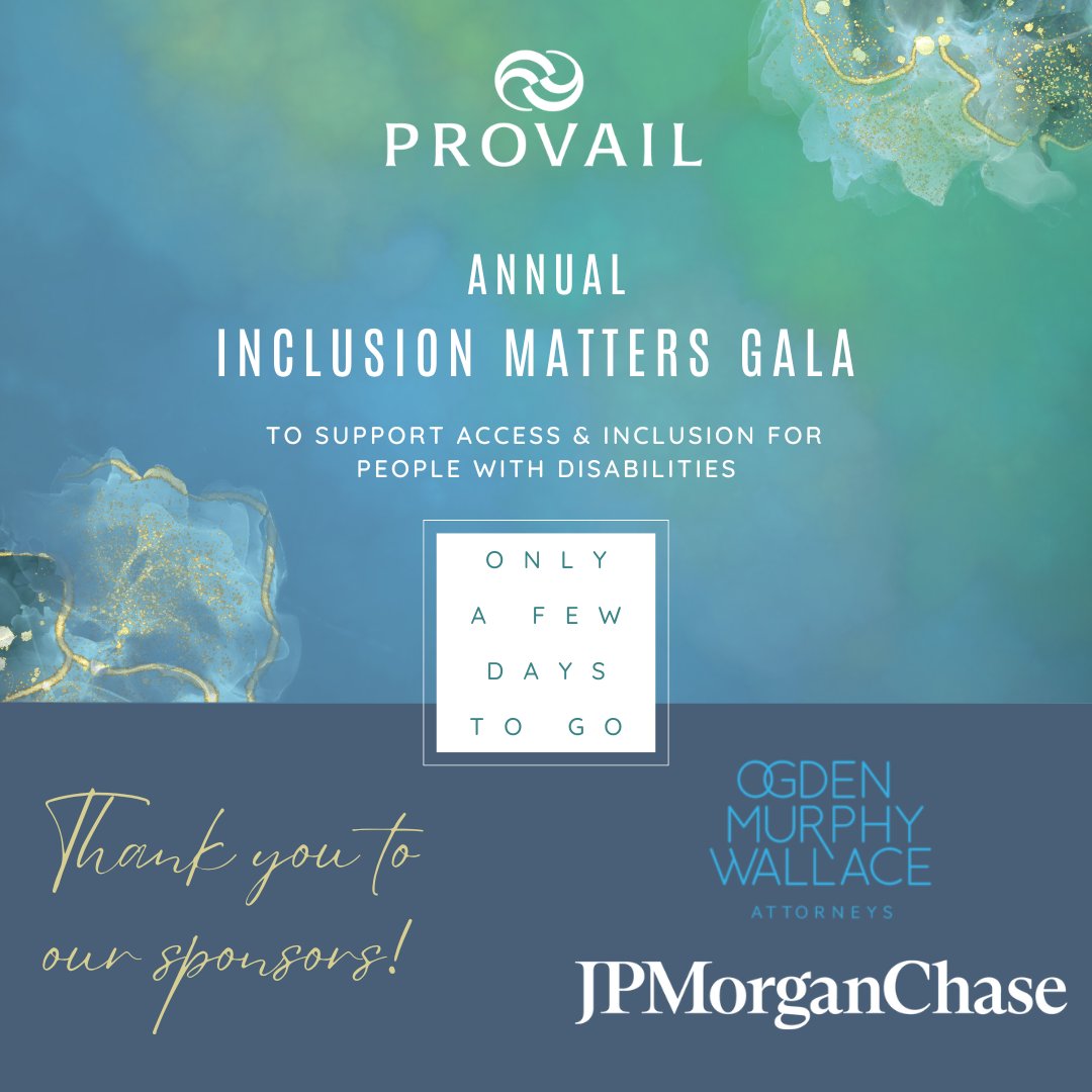 PROVAIL (@provail_wa) on Twitter photo Our Annual Inclusion Matters Gala is a few days away! We are grateful to our sponsors, <a href="/jpmorgan/">J.P. Morgan</a> and Ogden Murphy Wallace, for demonstrating that inclusion matters through their support of PROVAILās largest event of the year. Please join us in thanking them for their commitment! Our Annual Inclusion Matters Gala is a few days away! We are grateful to our sponsors, <a href="/jpmorgan/">J.P. Morgan</a> and Ogden Murphy Wallace, for demonstrating that inclusion matters through their support of PROVAILās largest event of the year. Please join us in thanking them for their commitment!